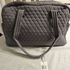 Vera Bradley Weekender Gray Quilted Travel Bag 18" W X 12" H X 7 D NEW